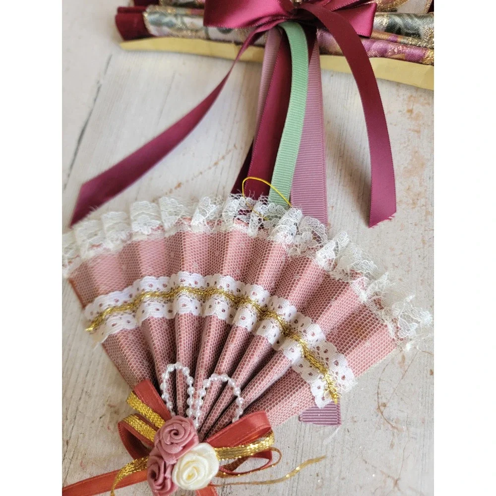 Vintage Victorian Rose fan ornament Xmas floral Unique Home decor set